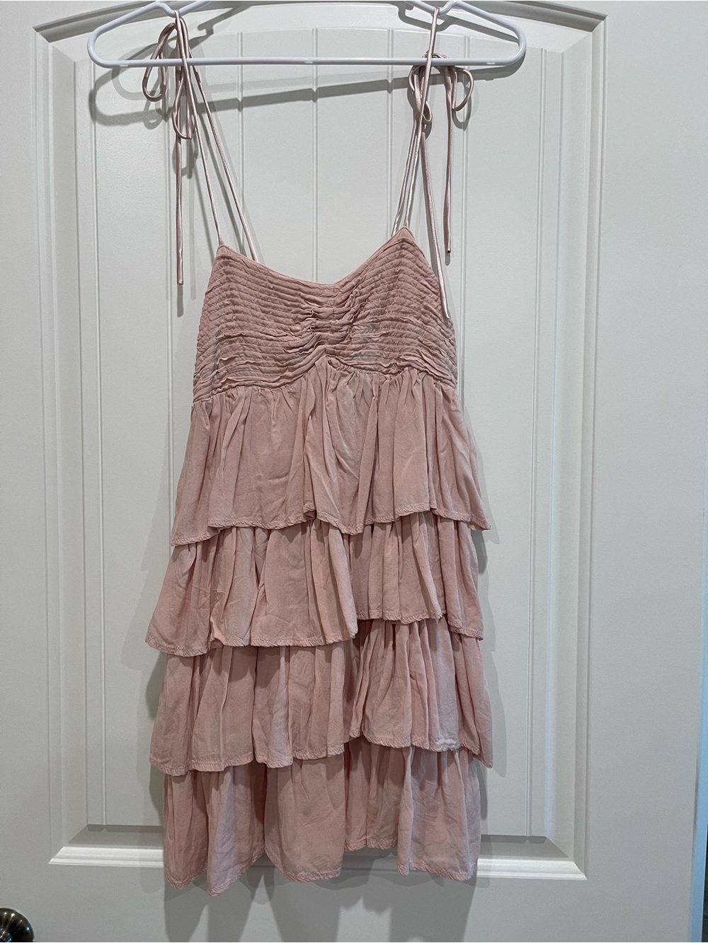 H&M Blush Pink Tiered Ruffle Spaghetti Strap Dress